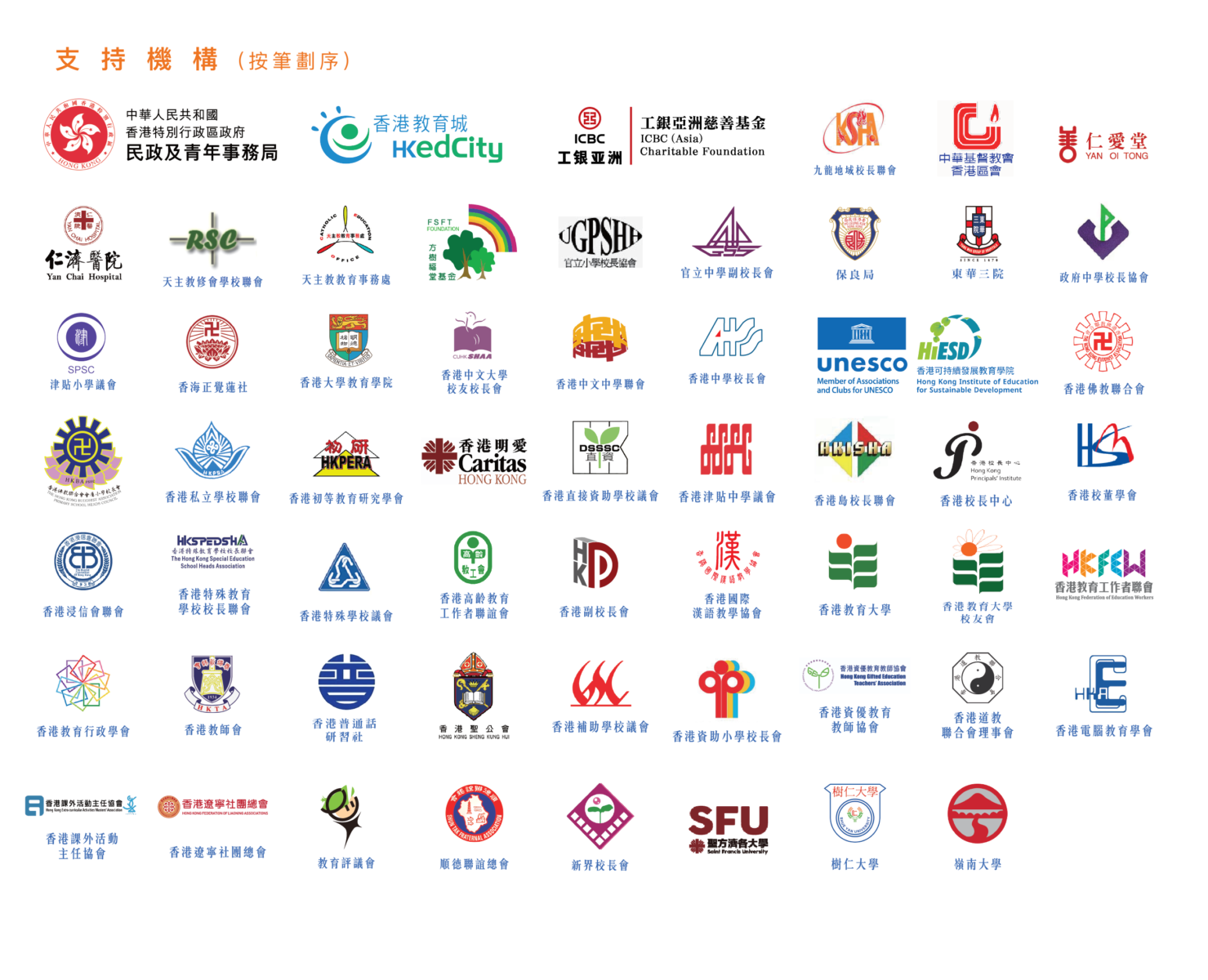 中華經典誦讀大賽香港分賽 支持機構